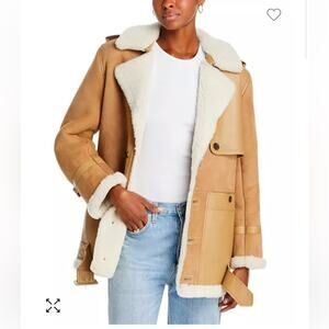 Frame Women's Short Lamb Shearling Trench Coat - Mocha - Medium - New with tags